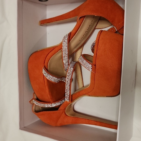 New! Orange rhinestone stiletto heels shoes high platform strappy party dress - Picture 14 of 16